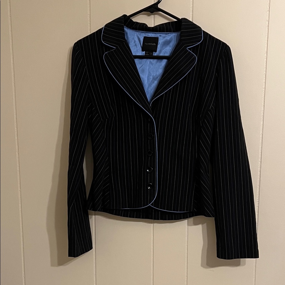 Black Pinstripe Blazer with Blue Lining - size 7